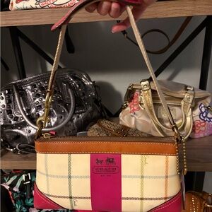 Coach Pink, Cream & Brown Signature Stripe Crossbody Bag